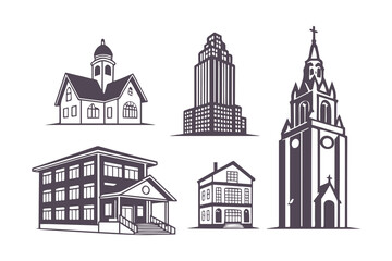 Building Skyline Silhouette Set Vector Clipart Isolated Illustration