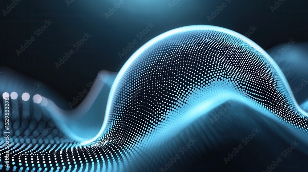 Poster captivating abstract visualization of a dynamic undulating sphere composed of a mesh of luminous int