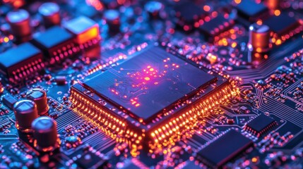 Obraz premium Quantum Processor Glowing under Swirling Light Pattern 2