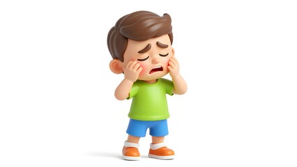 Obraz premium Cartoon boy with unbearable toothache