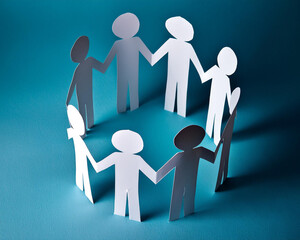 People holding hands in a circle on group paper are made of coming