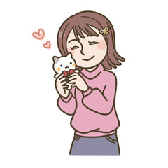 推しのぬい活をする女の子のイラスト