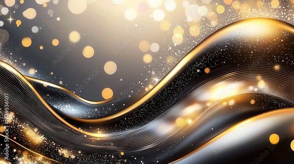 Poster captivating abstract background featuring a dynamic shimmering pattern of glowing gold neon waves an