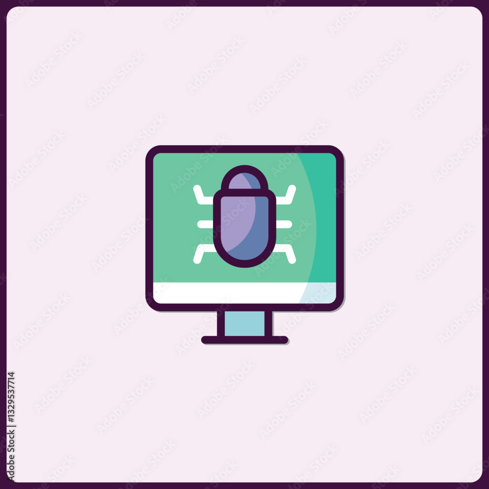 Poster computer screen displaying a bug icon, signaling a system problem