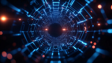 Fototapeta premium Abstract background with glowing blue light and hexagonal patterns, creating futuristic tunnel effect. image evokes sense of depth and technology