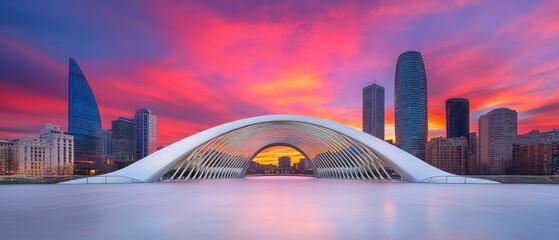 Baku's Breathtaking Sunset: Modern Architecture and Vibrant Sky