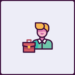 Flat Vector Icon Depicting a Business Person with Briefcase Illustration