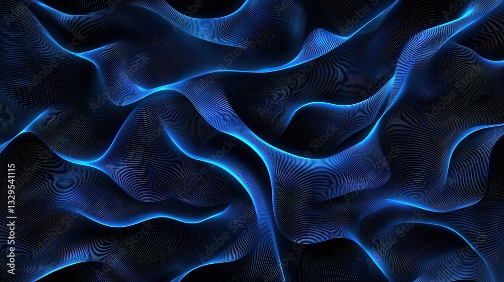 Poster captivating abstract image featuring dynamic fluid blue waves and lines forming a grid structure wit