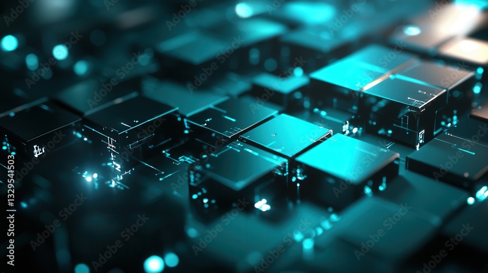 Poster a dark futuristic abstract composition featuring a complex interconnected digital network grid with 