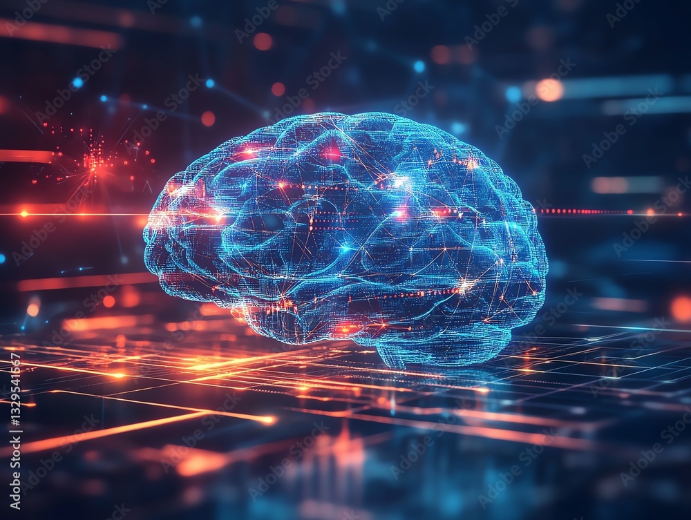 Aufkleber artificial intelligence and machine learning concept with digital graphic human brain layout and lin
