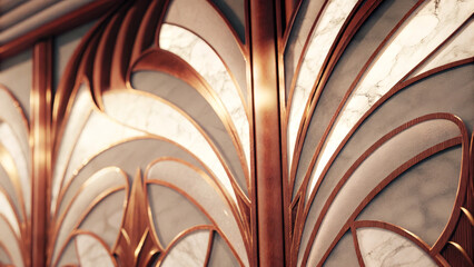 Art deco-inspired marble and gold decorative panel.