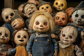 A creepy collection of antique dolls.