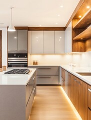 Modern Kitchen Interior Design with Island and Wooden Accents