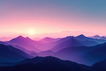 Fototapeta premium Serene sunset over a majestic range of purple-hued mountains, a breathtaking vista.
