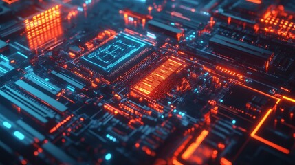 Obraz premium Quantum Processor Glowing with Intricate Digital Overlays