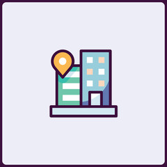 Commercial Building with Location Pointer Graphical Icon Illustration