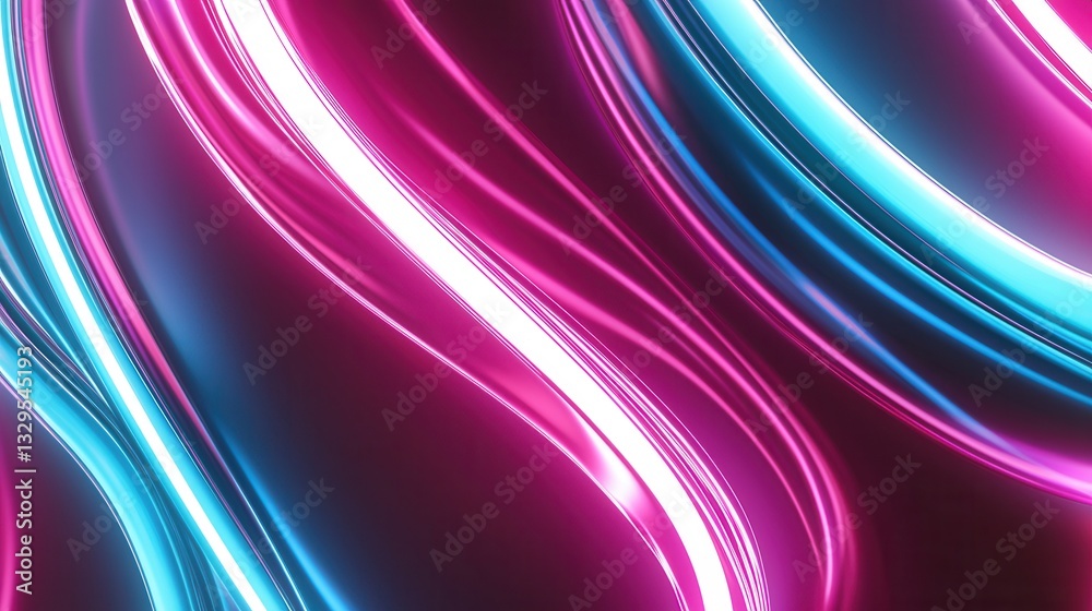 Poster vibrant dynamic abstract digital art featuring glowing neon wave lines that flow and curve creating 