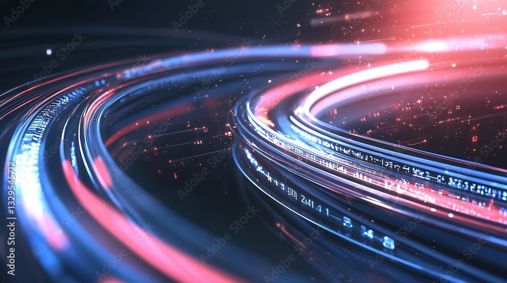 Poster dynamic and vivid abstract digital background featuring glowing neon lines and luminous trails creat