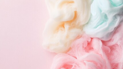Colorful cotton candy swirls in pastel shades on a delicate pink surface during a festive event
