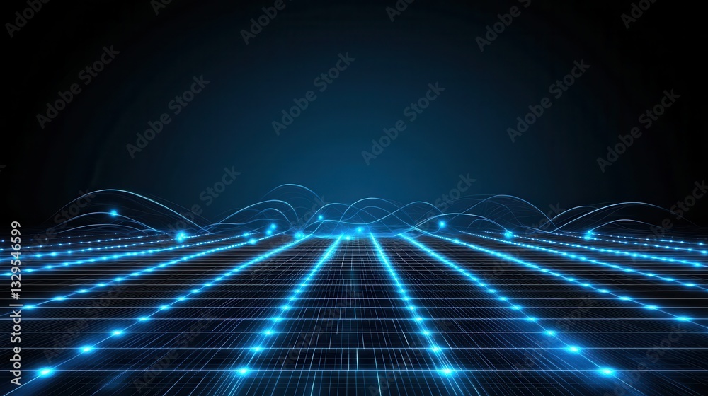 Poster futuristic abstract digital grid structure with a network of interconnected lines and illuminated pa