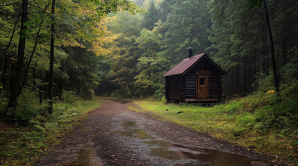 High-quality cozy wooden cabin surrounded by lush forest, offering a peaceful retreat in nature.