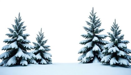 Obraz premium Snowy branches of fir trees isolated on white background, winter wonderland, evergreen, snow covered