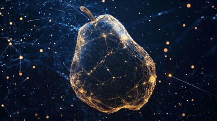 Pear fruit made of glowing network connections in space symbolizing technology