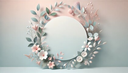 トレンド感のある春の背景  柔らかなパステルカラーとミニマルなフローラルデザイン