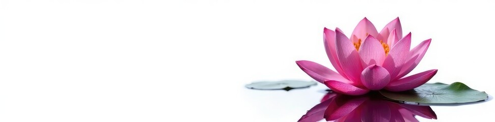 Fototapeta premium Single lotus flower in water on white background, water lilies, water flora, aquatic plants