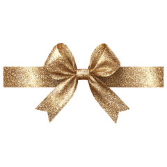 glittery golden ribbon tied into bow, sparkling elegantly against transparency background