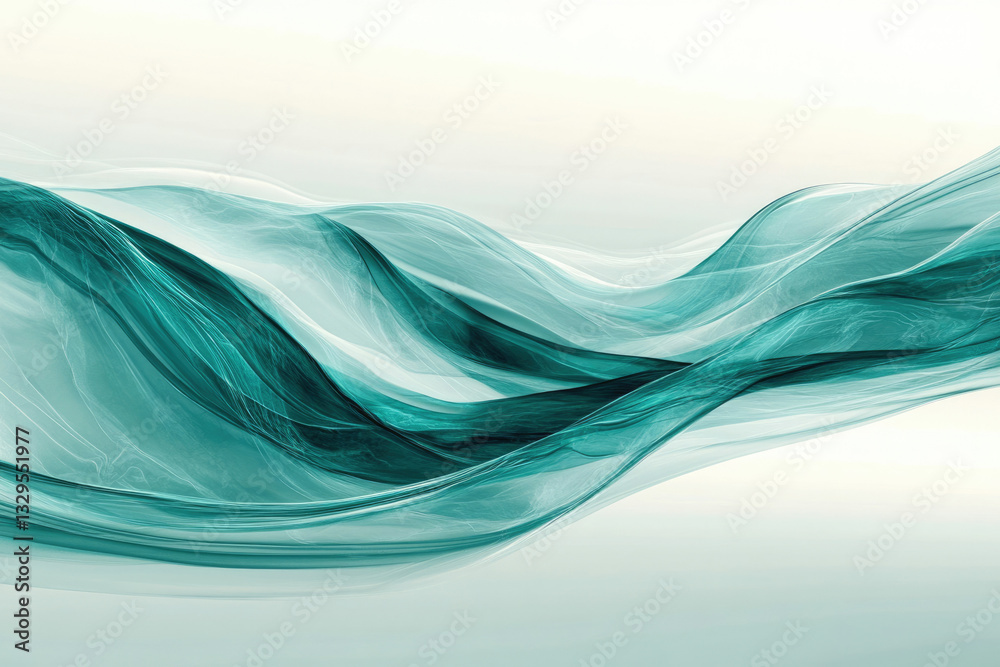 Poster Abstract teal waves flowing smoothly, creating a serene and elegant visual effect.