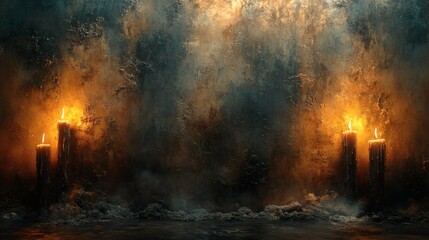 candles illuminating a dark, atmospheric scene, with a mysterious and moody ambiance