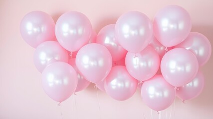  Light Pink Balloons with Shiny Metallic Finish Against a Soft Pastel Background