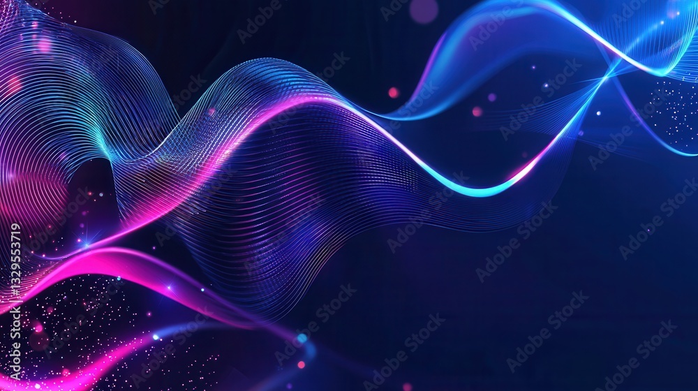 Poster captivating abstract composition of dynamic glowing neon wave lines flowing and pulsing with futuris