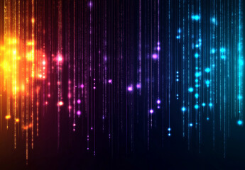 Obraz premium Colorful background with gradient and pixel light effects, featuring vibrant hues of orange, pink, blue, and purple, creating dynamic and energetic atmosphere