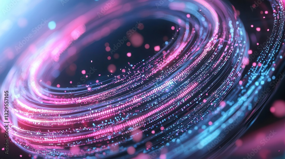 Poster mesmerizing abstract composition of vibrant neon wave lines and shimmering bokeh creating a dynamic 