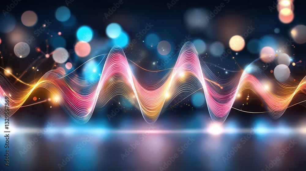 Poster mesmerizing abstract composition of dynamic glowing neon wave lines in a vibrant color spectrum crea