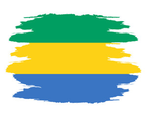 Distressed flag Gabon. Gabon flag with grunge texture. Independence Day. Banner, poster template. State flag Gabon with coat arms. Brush drawn flag Republic Gabon.