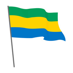 Flag Gabon fluttering. Official flag Gabon flies on flagpole. Independence Day. Banner, flyer, poster template. National flag Gabon with coat arms. Wavy flag Gabon.