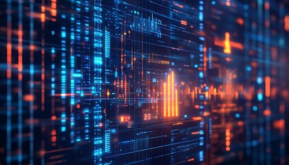 Fototapeta premium Abstract digital data stream with glowing chart.