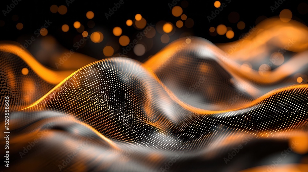 Poster a surreal futuristic visualization of a glowing undulating digital tunnel filled with vibrant points