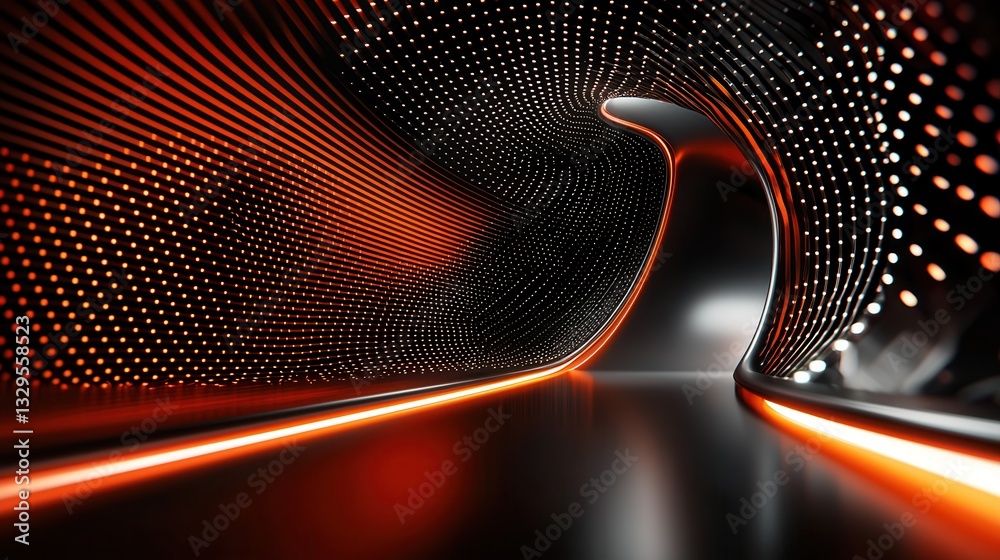 Poster dazzling abstract composition of a luminous futuristic tunnel with flowing lines glowing points and 
