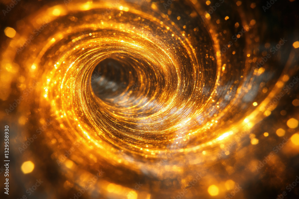 Poster a swirling vortex of golden light and particles creates a mesmerizing tunnel of energy and cosmic wo
