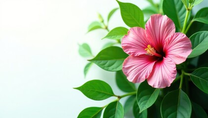 Overgrown flower with lush green foliage on white background, nature, foliage
