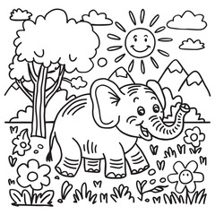 Obraz premium A Cute Elephant Coloring Book Page Design