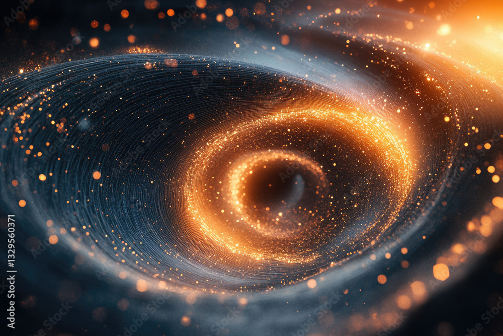 Aufkleber a swirling vortex of golden particles and dark matter, creating a mesmerizing cosmic scene.