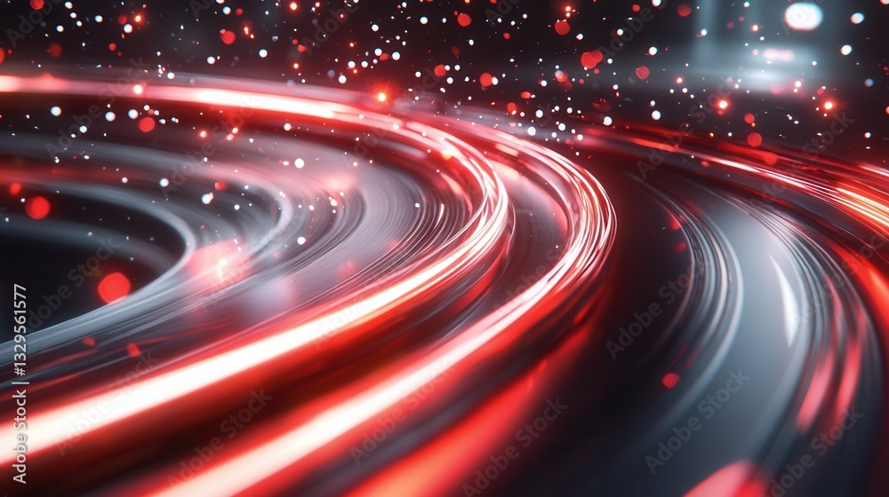 Poster this futuristic abstract image depicts a dazzling display of multicolored luminous neon lines and wa