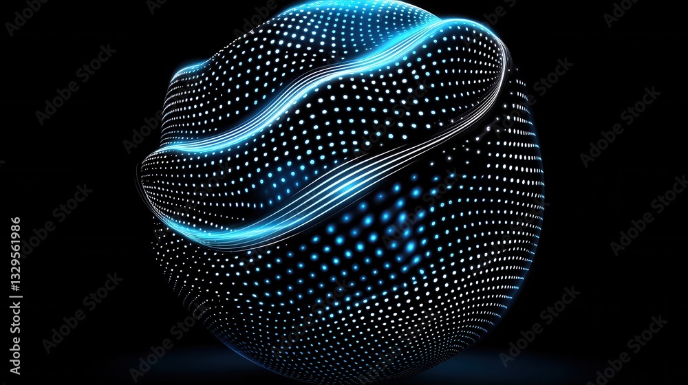 Poster futuristic glowing abstract sphere composed of a dynamic network of luminous points and lines creati
