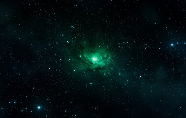 mesmerizing starry sky featuring vibrant blue green nebula at its center, surrounded by countless twinkling stars, creating sense of wonder and vastness in universe