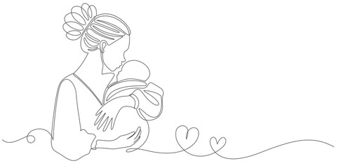 Mother and baby line art style vector illustration, mothers day celebration background